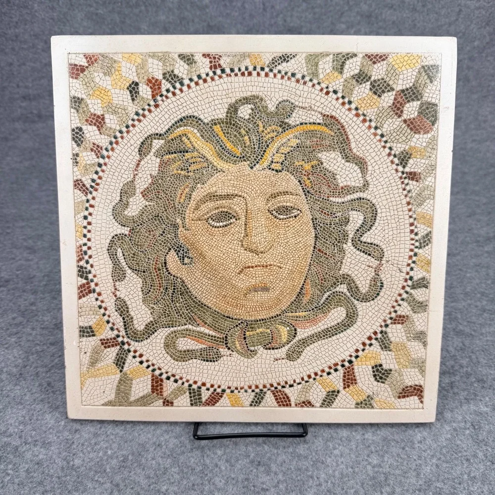 12" Medusa Mosaic Ceramic Wall Tile Plaque Greek Roman Mythology Wall Decor - Picture 1 of 9